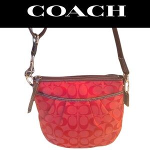 COACH Cherry Red Signature Swing Pleated Adjustable Crossbody/Shoulder Bag, EUC